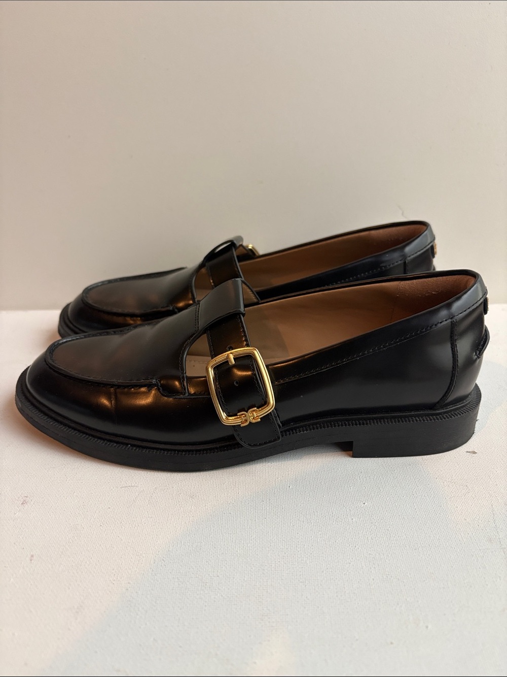 Sam Edelman Elaina Black Leather T-Strap Loafers 6.5 - Picture 6 of 10